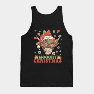 Scottish Highland Cow With Santa Hat Funny Moory Christmas Tank Top